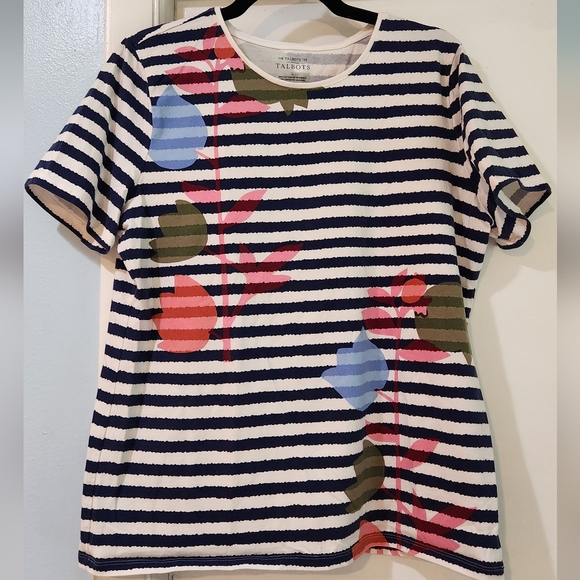 Talbots Tops - Women's Talbots Tulip Tee With Navy Stripes, Size L